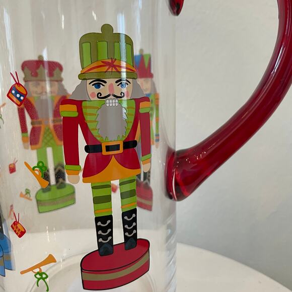 Hand Painted CHRISTMAS Nutcracker Glass Pitcher Chic Holiday Barware New - Picture 5 of 12